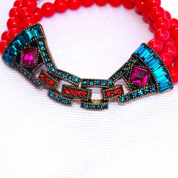 Heidi Daus Necklace & Extender/Bracelet Rhinestone & Faux Coral Bead Multistrand - Picture 14 of 16